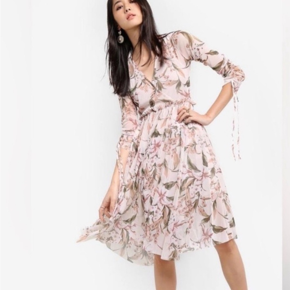 Topshop Floral Cottagecore Dress Romantic Prairie US 6 semi sheer deep V back - Picture 2 of 5
